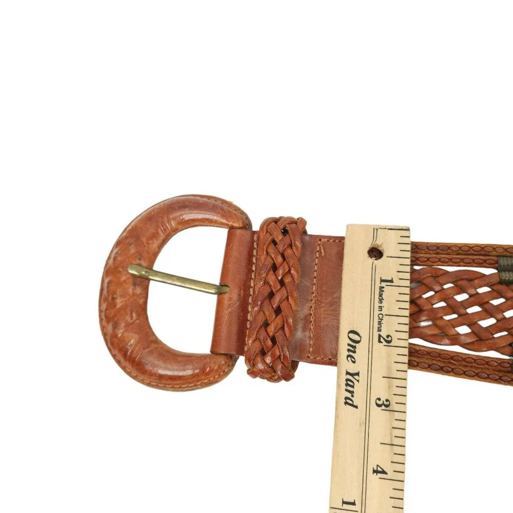 Wide Brown Leather Belt Woven Womens Size S Boho Gypsy Western Bohemian Turkey
